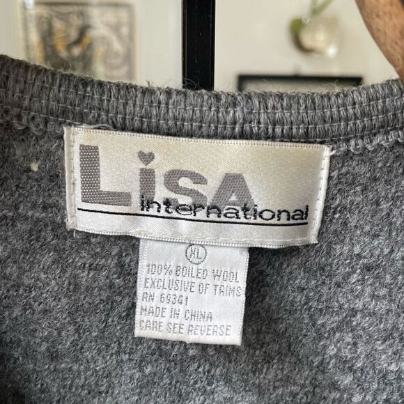 Vintage Boiled Wool Sheep Applique Full Zip Vest Grey XL - Picture 6 of 9